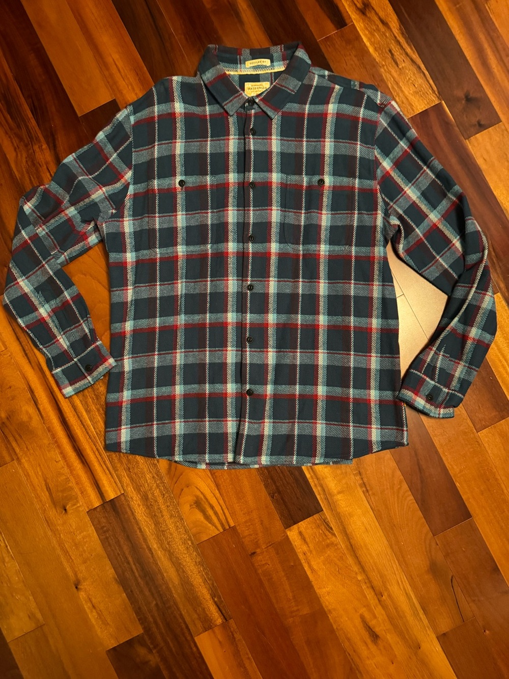 Quiksilver Teal, Navy & Red Plaid Flannel Shirt